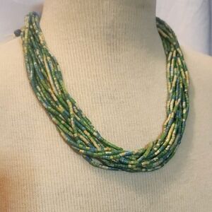 Turquoise Colored Multi-Strand Beaded Necklace 24"